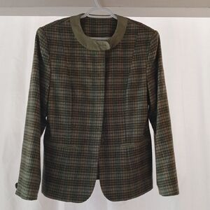 Vintage Relance Classic Plaid Women's Blazer Wool Blend